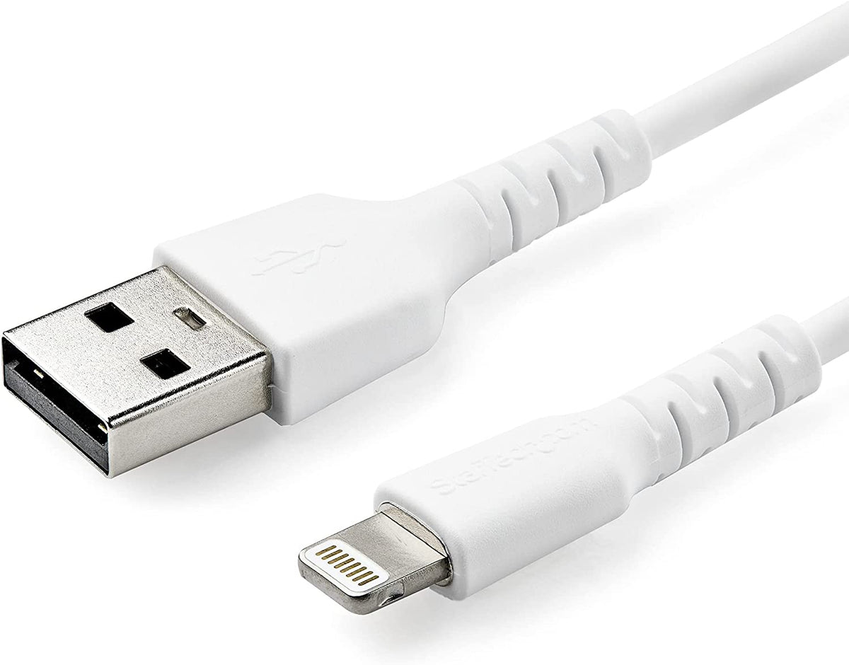 StarTech.com 3 foot (1m) Durable White USB-A to Lightning Cable - Heav –