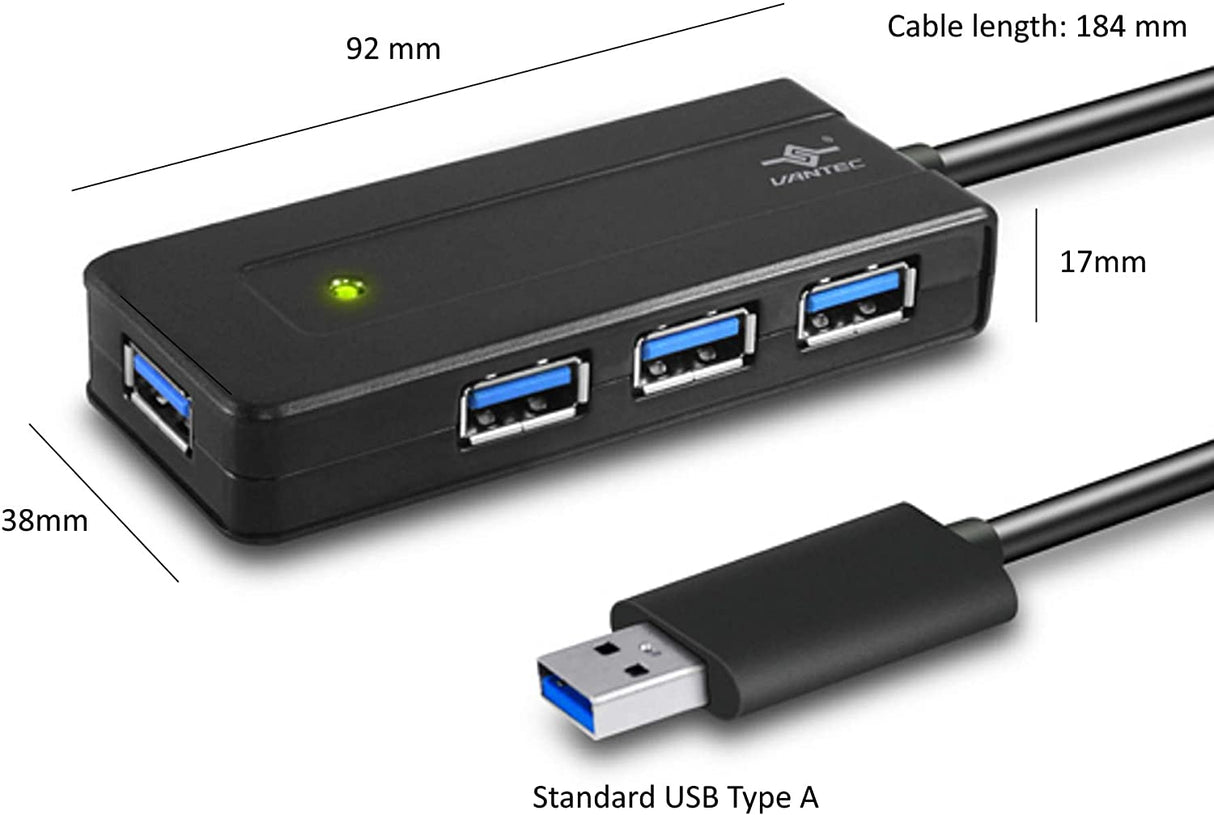 Vantec 4-Port USB 3.0 Bus-Powered Travel Hub (UGT-MH400U3),Black