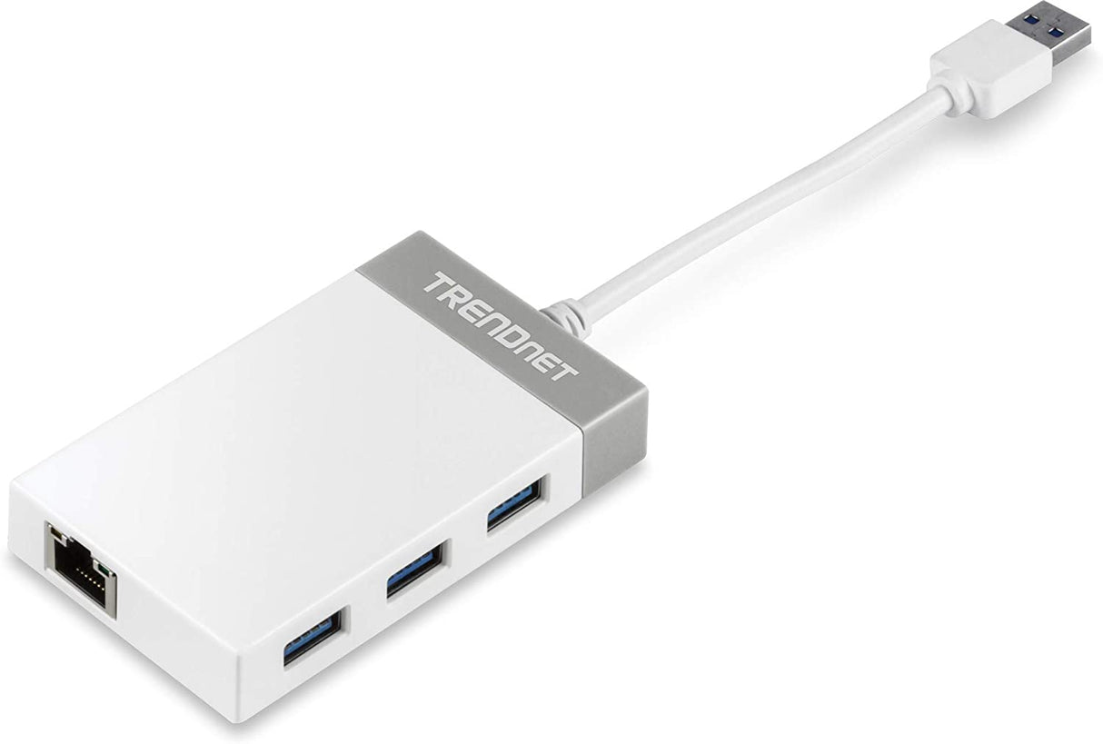 TRENDnet 3-Port Hub with 10/100/1000 Mbps Gigabit Ethernet Adapter (3 USB 3.0 Ports, A RJ45 Gigabit Ethernet Port), Support XP, Vista, Windows 7, 8, 1, 10, Mac OS 10.6-10.9, TU3-ETGH3 , red