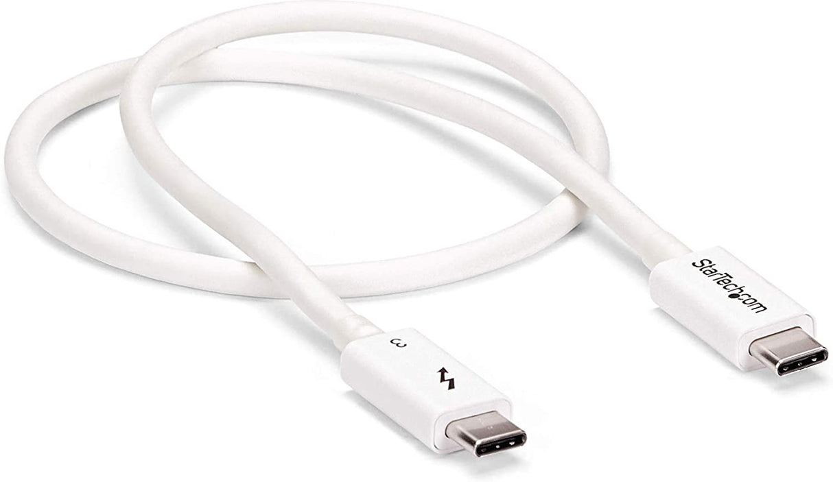 StarTech.com 40Gbps Thunderbolt 3 Cable - 1.6ft/0.5m - White - 5k 60Hz/4k 60Hz - Certified TB3 USB-C Charger Cord w/ 100W Power Delivery (TBLT34MM50CW) 1.5ft 40Gbps | White