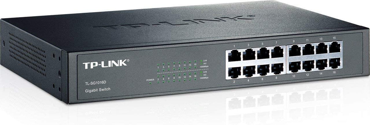 TP-Link 16-Port Gigabit Ethernet Unmanaged Switch | Plug and Play | Metal | Desktop/Rackmount | Fanless | Limited Lifetime (TL-SG1016D)