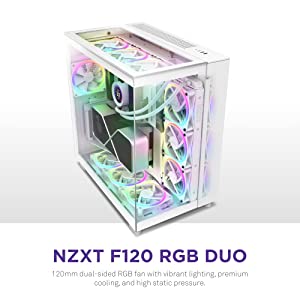 NZXT F120 RGB Duo - 120mm Dual-Sided RGB Fan – 20 Individually Addressable LEDs – Balanced Airflow and Static Pressure – Fluid Dynamic Bearing – PWM Control – Anti-Vibration Rubber Corners – White