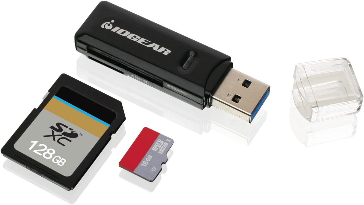 IOGEAR SuperSpeed 2-Slot USB 3.0 Flash Memory Card Reader - Win - Mac - Linux - Certain Android Systems - Supports SD, SDHC, SDXC, MMC/MicroSD, T-Flash (CR-UMSS) - GFR305SD