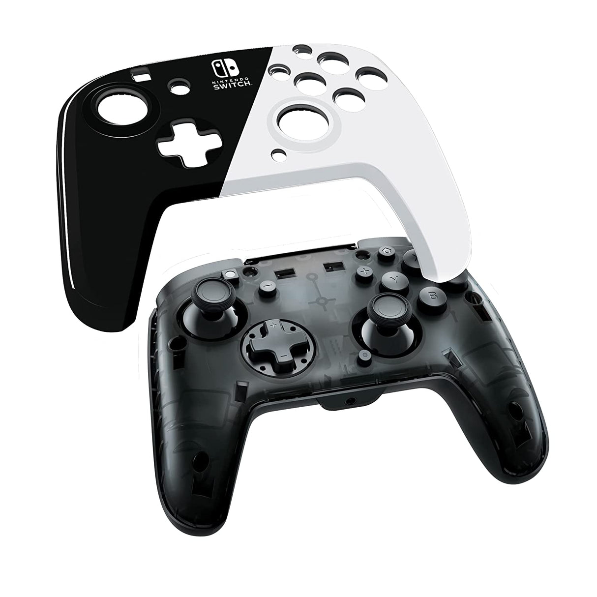 PDP Gaming Faceoff Deluxe+ Wired Switch Pro Controller - Officially Licensed by Nintendo - OLED Model- Black/White - Nintendo Switch Black/White OLED Edition Wired Controller