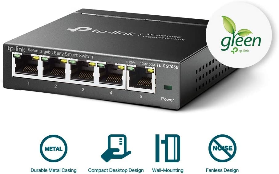 TP-Link 5 Port Gigabit Switch | Easy Smart Managed | Plug & Play | Limited Lifetime Protection | Desktop/Wall-Mount | Shielded Ports | Support QoS, Vlan, IGMP and Link Aggregation (TL-SG105E) 5 Port w/ Enhanced Features