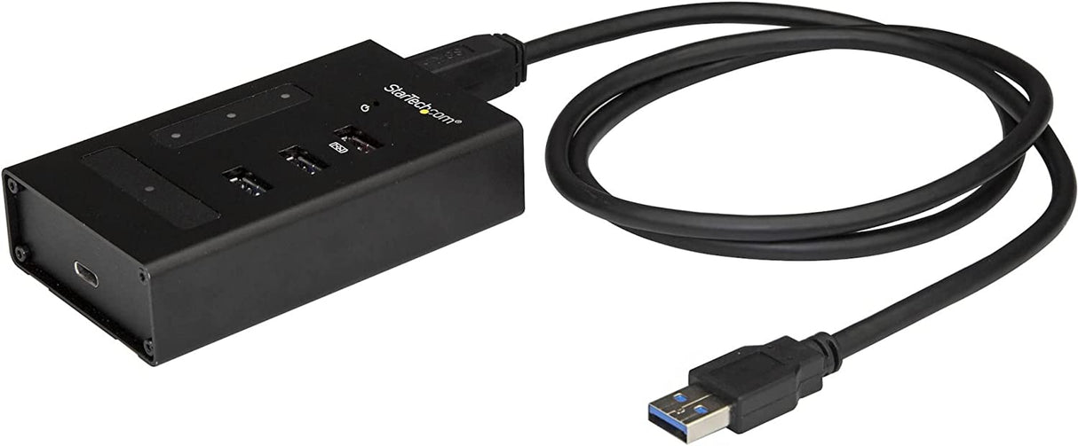 StarTech.com 4 Port USB 3.0 Hub - USB Type-A to 1x USB-C & 3x USB-A - Commercial Metal USB Hub - SuperSpeed 5Gbps USB 3.1/3.2 Gen 1 - Self Powered - BC 1.2 Fast Charge - Mountable/Rugged (HB30A3A1CST) 0.9" x 2.4" x 3.9" 3x USB-A + 1x USB-C