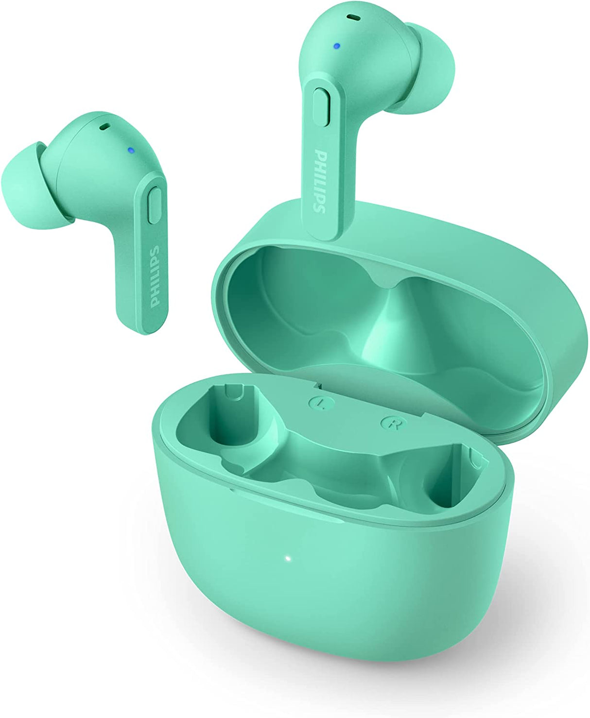 Philips T2206 True Wireless Headphones with IPX4 Water Resistance, Super-Small Charging case, Integrated Controls, Built-in Microphone, Up to 18 Hours Playtime, TAT2206GR In-Ear with Tip Minty Green