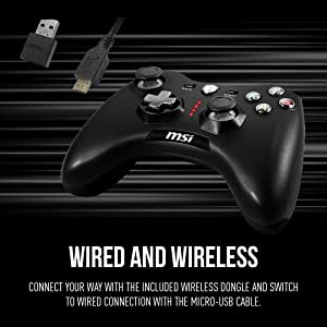 MSI Force GC30V2 Wireless Gaming Controller, Dual Vibration Motors, Dual Connection Modes, Interchangable D-Pads, Compatible with PC & Android Force GC30 V2