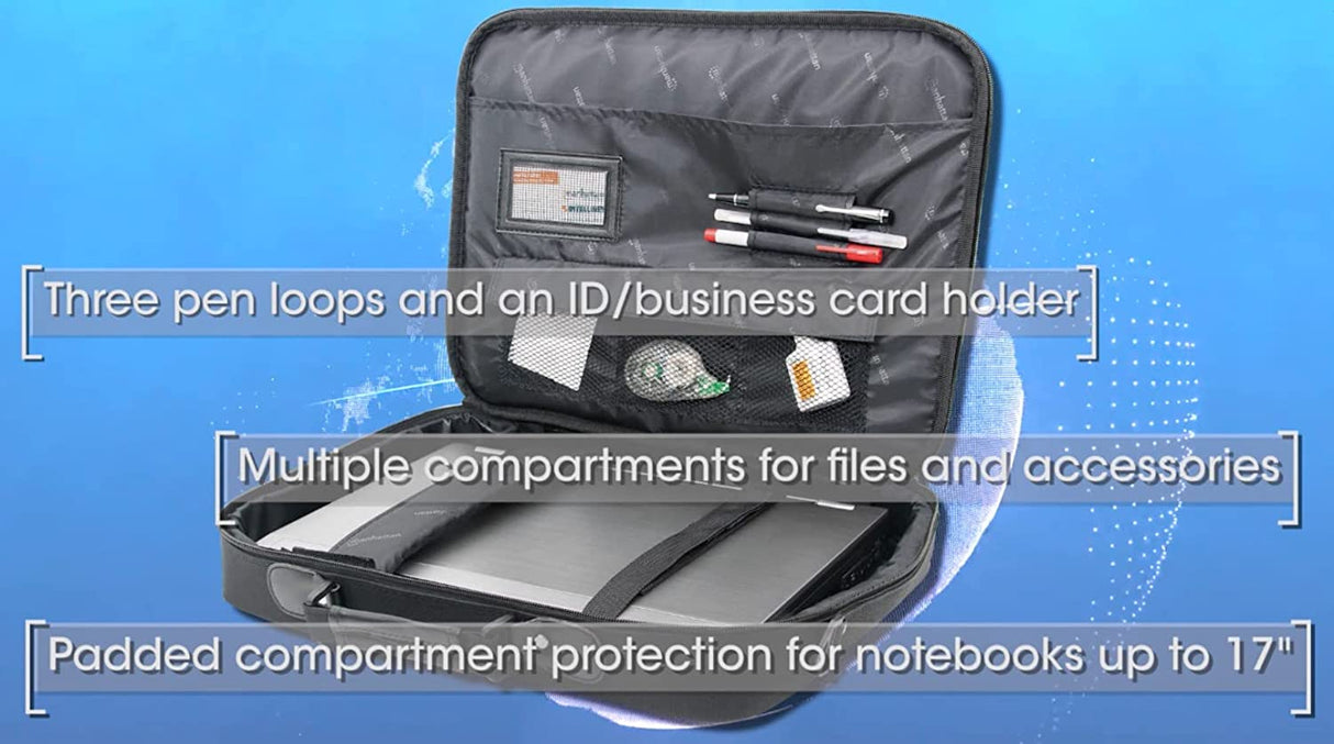 Manhattan 17 Inch Laptop Briefcase Shoulder Bag, Ultra-Lightweight & Padded Compartments, for Carrying Laptop, Notebook, Macbook, Tablet, Black, 3 Yr Mfg Warranty - 421560