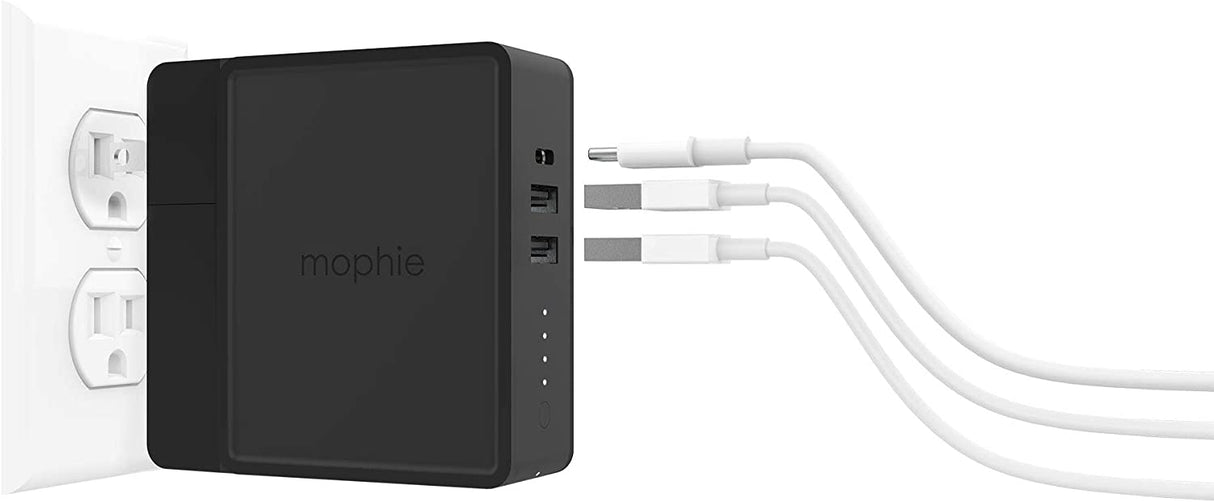 Mophie powerstation hub - Portable battery hub with foldable AC power prongs - Compatible with Qi-enabled devices, smartphones, tablets, and other USB devices - Black (401102474)