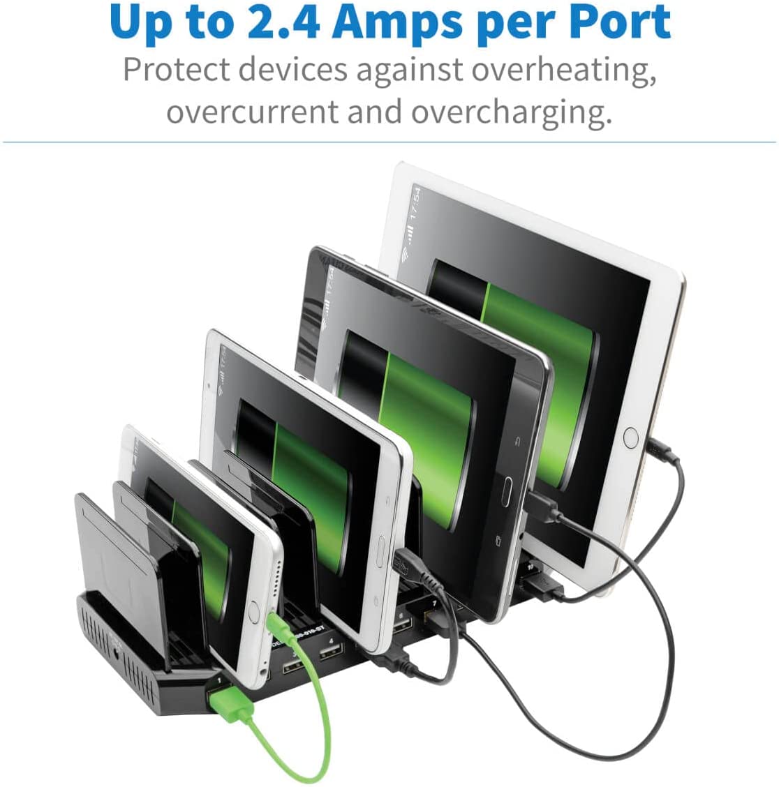 TRIPP LITE 10-Port USB Charging Station Dock with Storage Slots for Tablet iPhone iPad & Laptops (U280-010-ST),Black