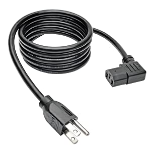 Tripp Lite Standard Computer Power Cord, 10A, 18AWG (NEMA 5-15P to Right Angle IEC-320-C13) 10-ft. (P006-010-13RA) Black 10 ft. Right Angle Power Cord