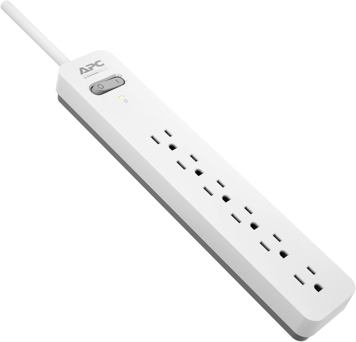 Power Strip Surge Protector, APC PE66WG, 1080 Joule, Flat Plug, 6 Outlet Power Strip with Surge Protection White/Gray 6 Outlet Outlet Only Power Strip