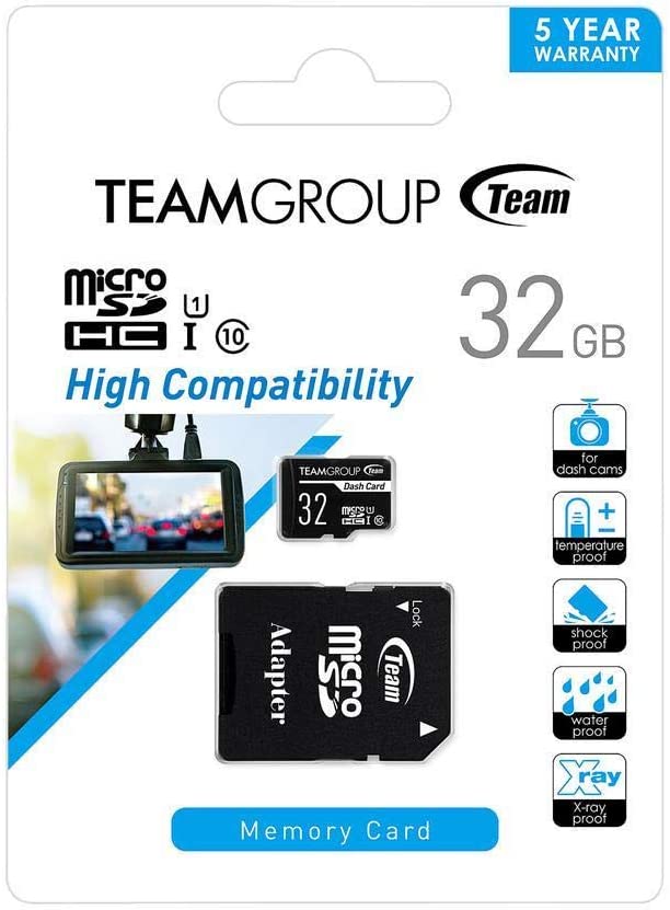 TEAMGROUP Dash Card 32GB for Dash Cam MicroSDHC UHS-I U1 High Compatibility Flash Memory Card with Adapter for Outdoor, Sports, Full HD Shooting