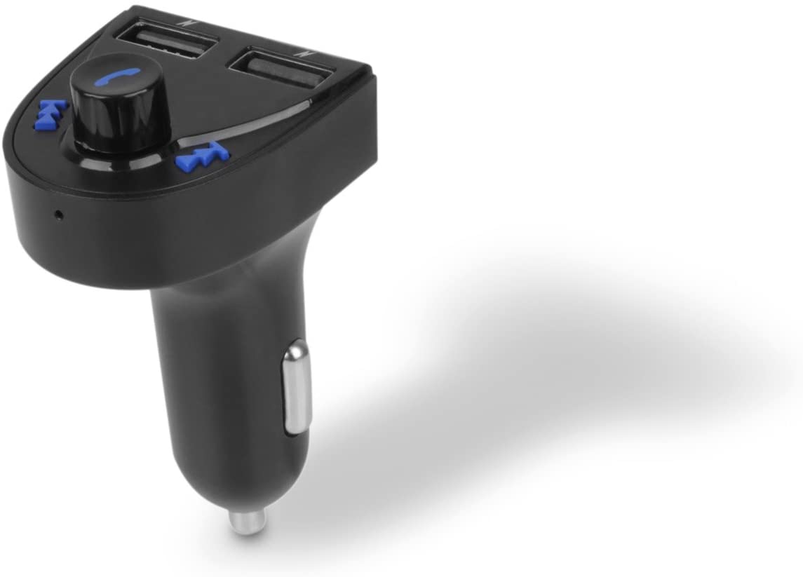 Aluratek Bluetooth Car Audio Receiver and FM Transmitter with Mic for Hands-Free Calls (ABF01F), Blue