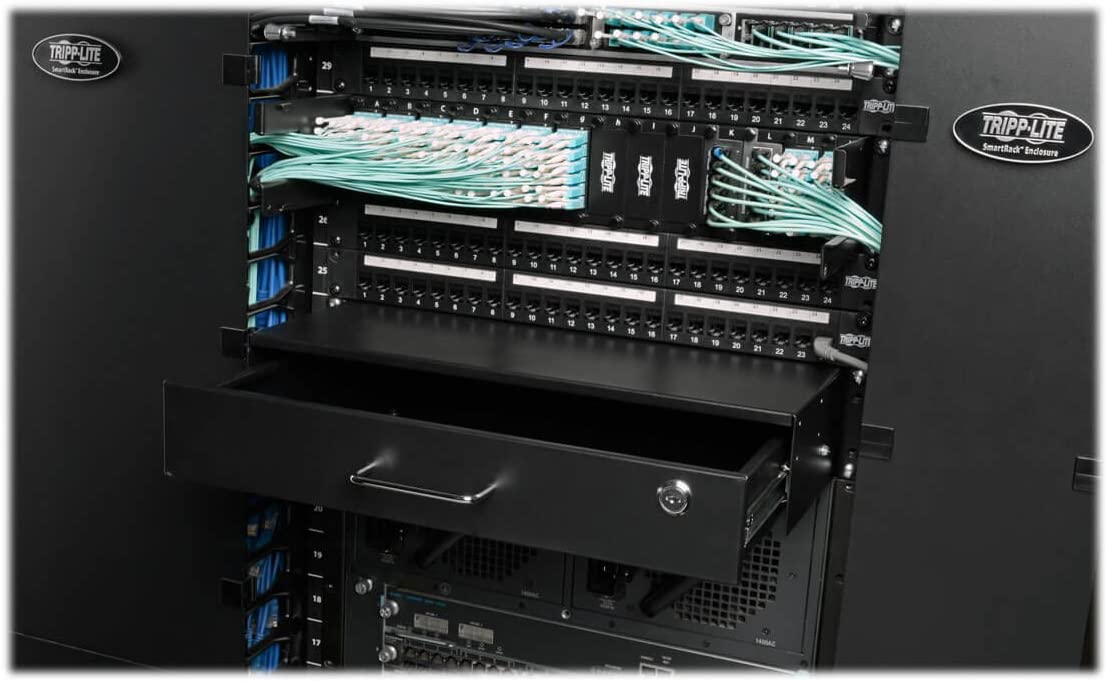 Tripp Lite 2U Locking Rackmount Storage Drawer Rack Enclosures/ Open Frame 2-Post or 4-Post (SRDRAWER2U),Black