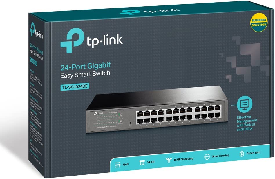 TP-Link 24 Port Gigabit Switch | Easy Smart Managed | Plug & Play | Limited Lifetime Protection | Desktop/Rackmount | Sturdy Metal w/ Shielded Ports | Support QoS, Vlan, IGMP & LAG (TL-SG1024DE) 24 Port w/ Enhanced Features