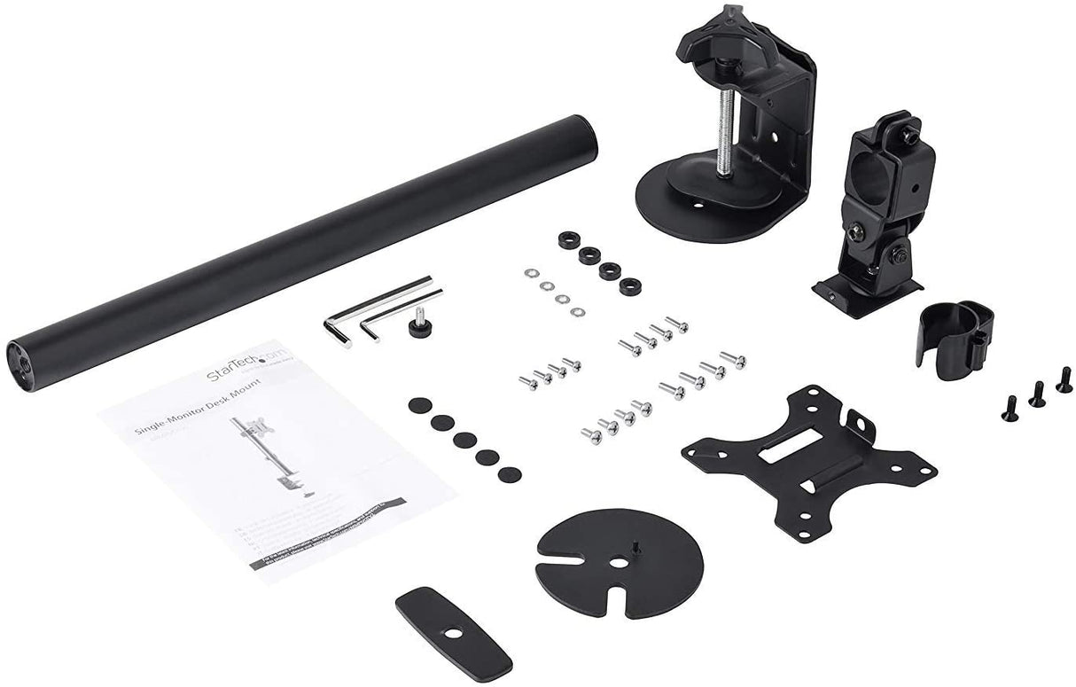StarTech.com Single Monitor Desk Mount - Single Screen Heavy Duty Pole Mount for up to 34inch VESA Compatible Displays - Ergonomic Height Adjustable Monitor Arm Mount - Desk Clamp/Grommet (ARMPIVOTV2) Black Desk & Grommet Clamp