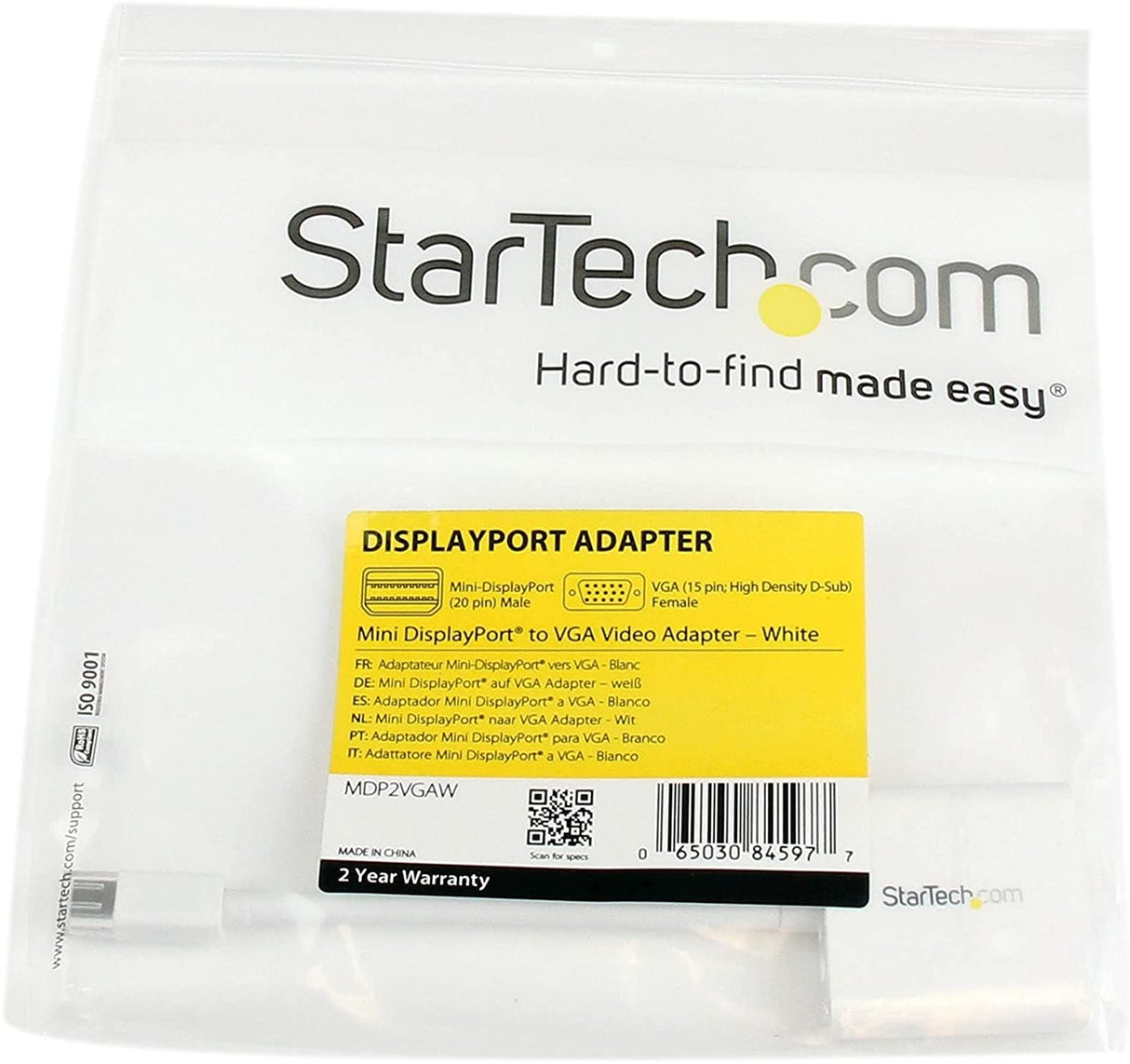 StarTech.com Mini DisplayPort to VGA Adapter - Active Mini DP to VGA Converter - 1080p Video - mDP or Thunderbolt 1/2 Mac/PC to VGA Monitor/Projector/Display - mDP 1.2 to VGA Dongle - White (MDP2VGAW)