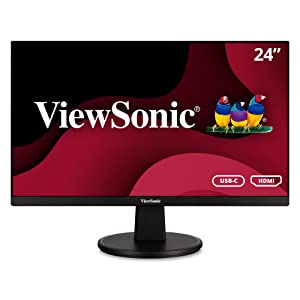 ViewSonic VA2447-MHU 24 Inch Full HD 1080p USB-C Monitor with Ultra-Thin Bezel, Adaptive Sync, 75Hz, Eye Care, 15W Charging, HDMI, and VGA Inputs for Home and Office 24-Inch USB-C