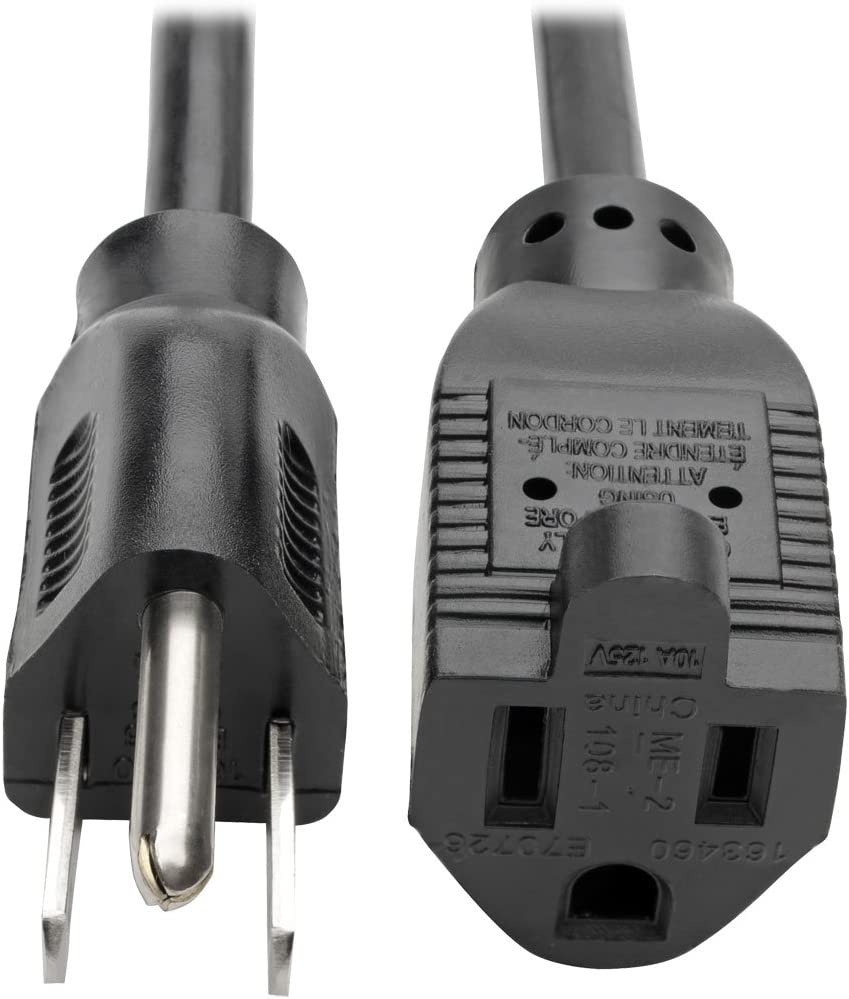Tripp Lite P022-006 Standard Power Extension Cord Cable 18 AWG 120V/10A NEMA 5-15R to NEMA 5-15P Black 6' 6'