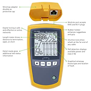 Flukenetworks Fluke Networks - 5018513 MS-POE-KIT MicroScanner Copper Cable Verifier & PoE tester for RJ-45 Category 5-6A Ethernet Cables, Includes IntelliTone Pro 200 & Remote ID Kit MS-POE-KIT: Power over Ethernet Kit Cables