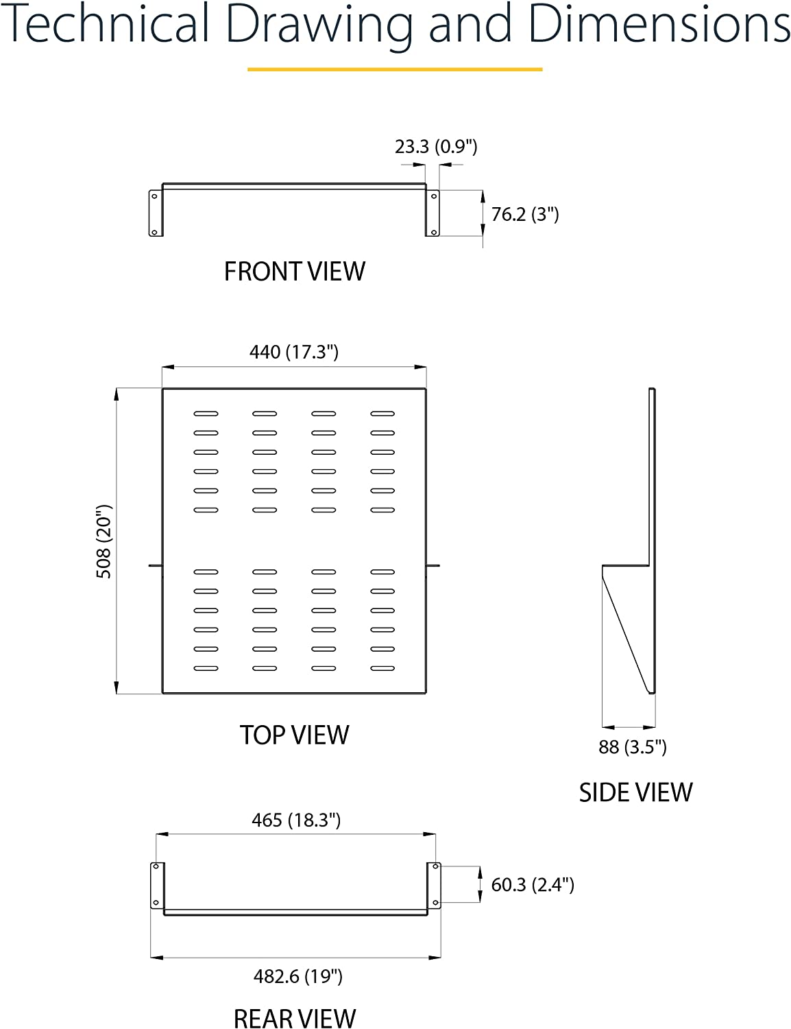 StarTech.com 2-Post Server Rack Shelf - Center Mount - 19 Inch -2U - Black - Supports up to 75 lb. (34 kg) - Vented (CABSHF2POSTV2)