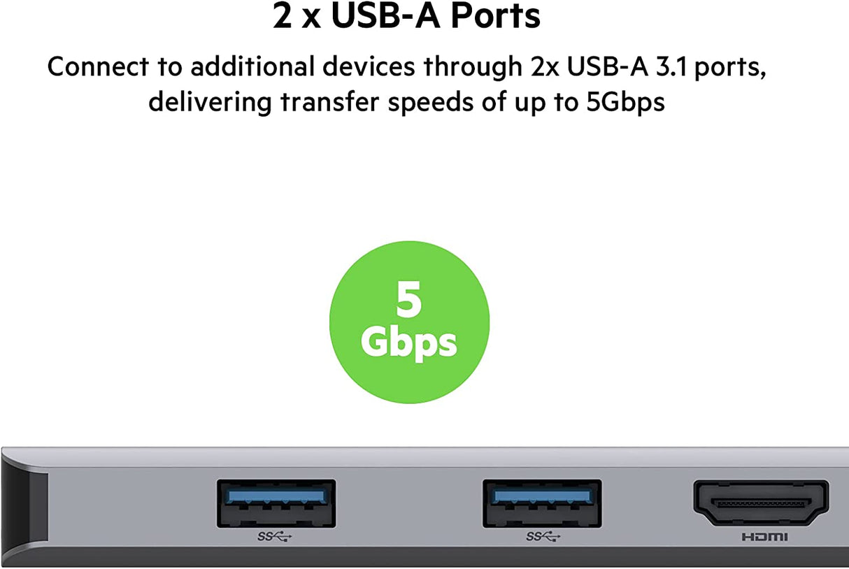 Belkin USB C Hub, 5-in-1 MultiPort Adapter Dock with 4K HDMI, 2 x USB A 3.1, SD Card Slot and microSD for MacBook Pro, Air, iPad Pro, XPS and More
