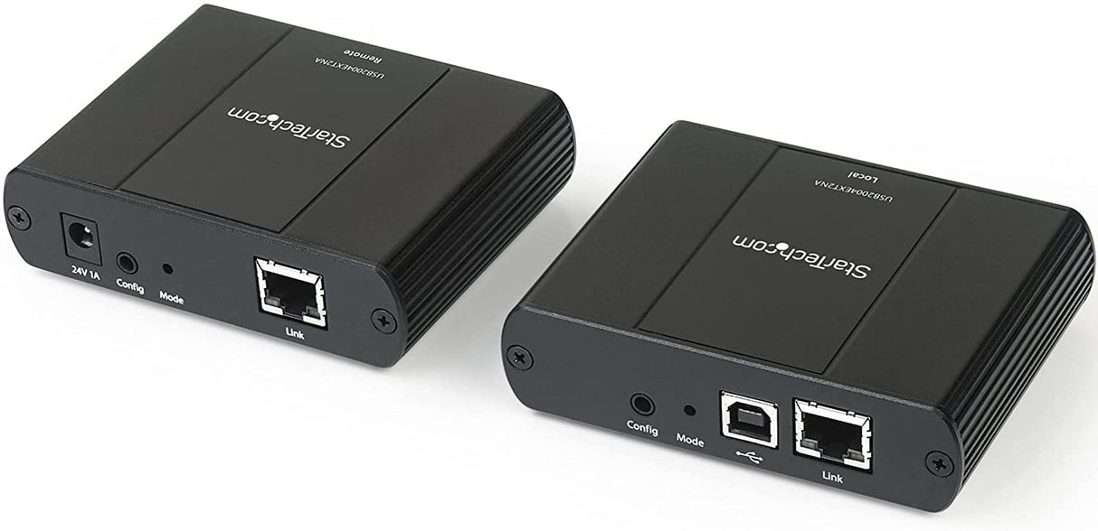 StarTech.com 4 Port USB 2.0 Extender Hub Over Cat5e/Cat6 Ethernet Cable (RJ45) - 330ft/100m Industrial Metal USB Extender Adapter Kit w/ESD Protection - Externally Powered - 480 Mbps (USB2004EXT2NA)