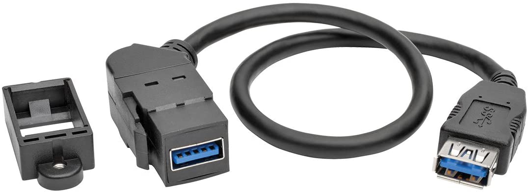 Tripp Lite USB 3.0 Keystone/Panel Mount Coupler Cable (F/F), Angled Connector, All-in-One, Black, 1 ft. (U325-001-KPA-BK) USB 3.0 1 ft. Angled Coupler
