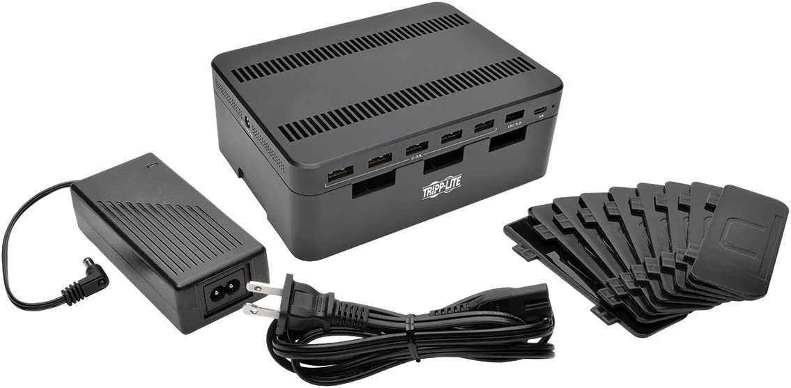 Tripp Lite 7-Port USB Charging Station Hub Quick Charge 3.0, USB-C, Storage, 6.6" x 4.9" x 2.6" (U280-007-CQC-ST)