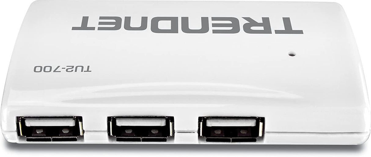 TRENDnet USB 2.0 7-Port High Speed Hub, 5V/2A Power Adapter, Up to 480 Mbps USB 2.0 Connection Speeds, 10 Watts Total Power, Compatible with Windows, Mac, and Linux, White, TU2-700 7 Port USB 2.0