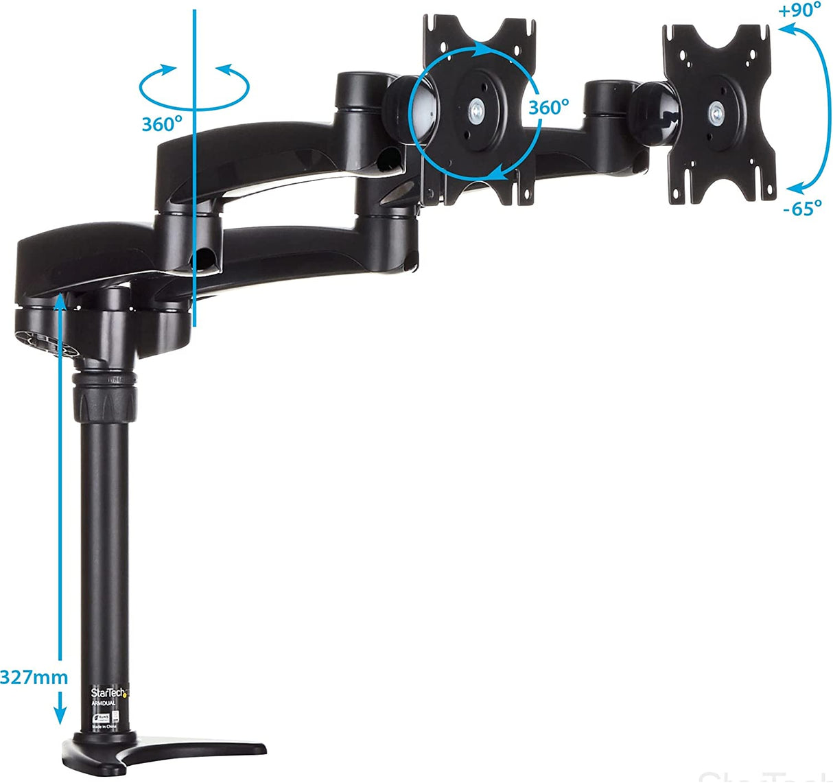 StarTech.com Desk Mount Dual Monitor Arm - Articulating - Supports Monitors 12'' to 24'' - Adjustable VESA Monitor Arm - Grommet or Desk Mount - Black (ARMDUAL) Desk Mount Articulating Arms