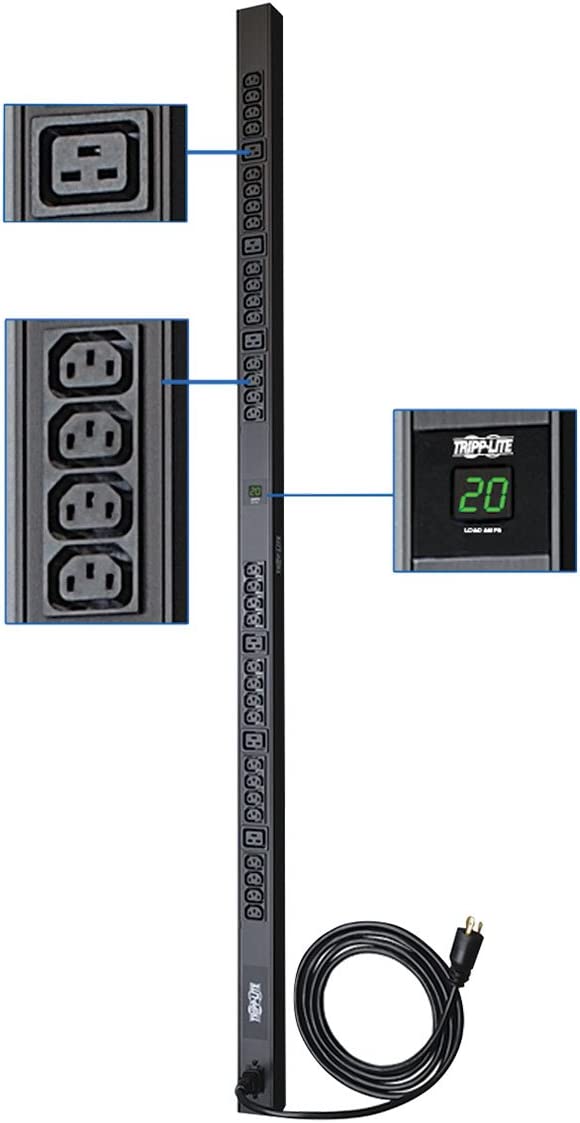 Tripp Lite Metered PDU, 20A, 38 Outlets (6-C19 & 32-C13), 200-240V, C20/L6-20P 10 ft. Cord, 0U Vertical Rack-Mount Power (PDUMV20HV)