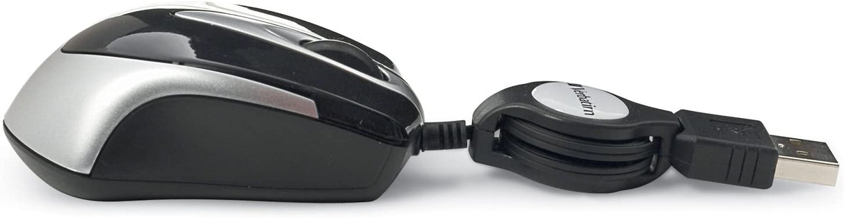 Verbatim USB Corded Mini Travel Optical Wired Mouse for Mac and PC - Metro Series Black
