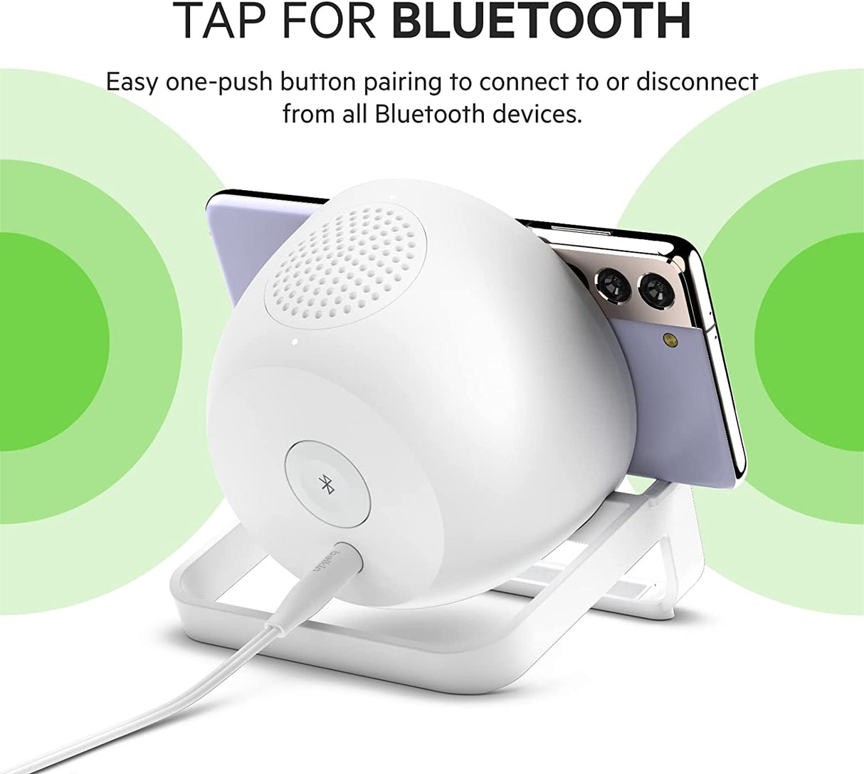 Belkin Wireless Charging Speaker (Wireless Charging Stand + Bluetooth Speaker Charger) Charge While Listening to Music, Streaming Videos, Video Calls, White (AUF001ttWH)