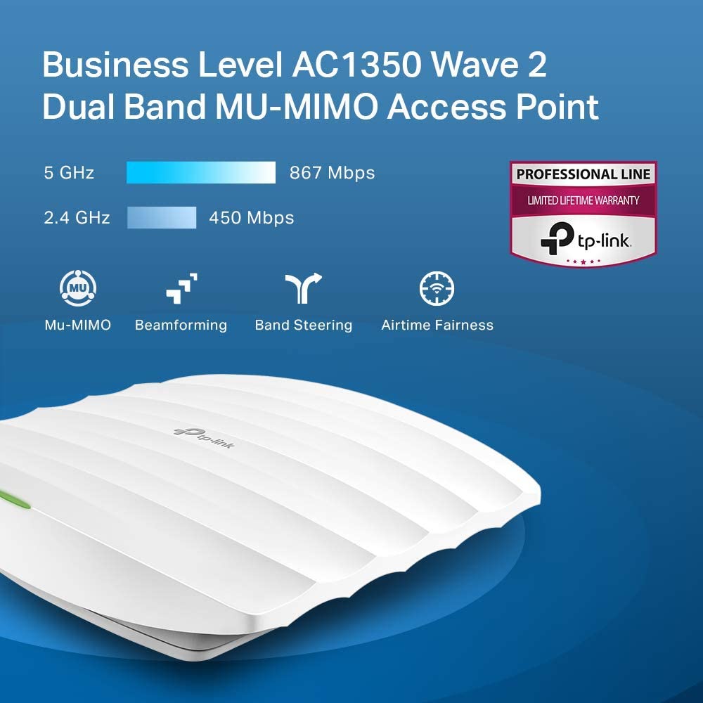 TP-Link EAP225 | Omada AC1350 Gigabit Wireless Access Point | Business WiFi Solution w/ Mesh Support, Seamless Roaming & MU-MIMO | PoE Powered | SDN Integrated | Cloud Access & Omada App | White