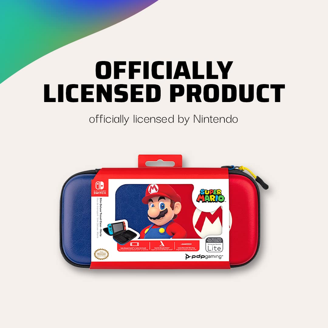 PDP Gaming Officially Licensed Switch Slim Deluxe Travel Case - Mario - Semi-Hardshell Protection - Protective PU Leather - Holds 14 Games & Console - Works with Switch OLED & Lite - Perfect for Kids Power Pose Mario
