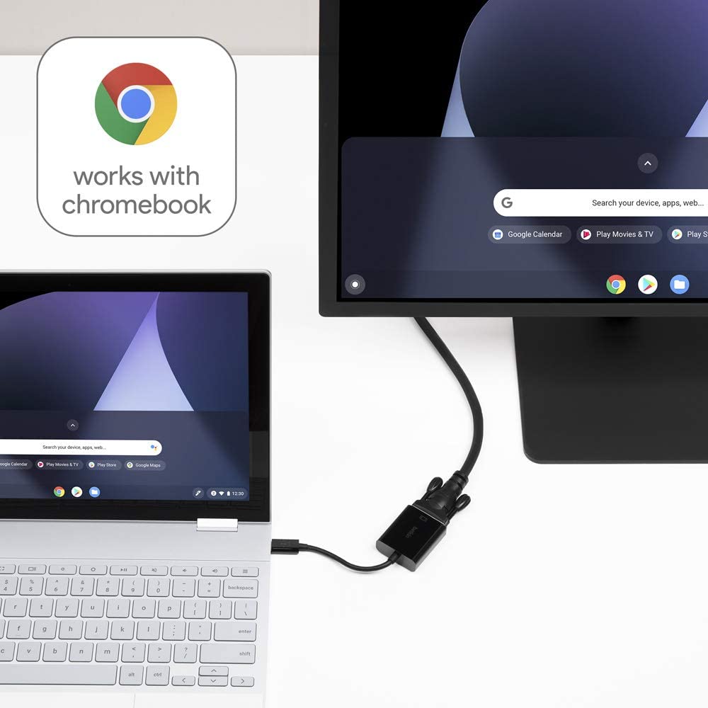 Belkin USB Type-C to VGA Adapter, Works with Chromebook Certified (5.9 Inches) (F2CU037btBLK),Black USB-C to VGA
