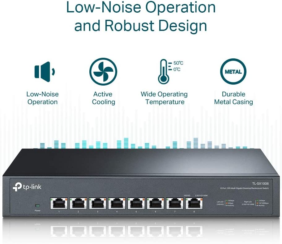TP-Link TL-SX1008 | 8 Port 10G/Multi-Gig Unmanaged Ethernet Switch | Desktop/Rackmount | Plug & Play | Sturdy Metal Casing | Limited Lifetime Protection | Speed Auto-Negotiation 10 Gigabit