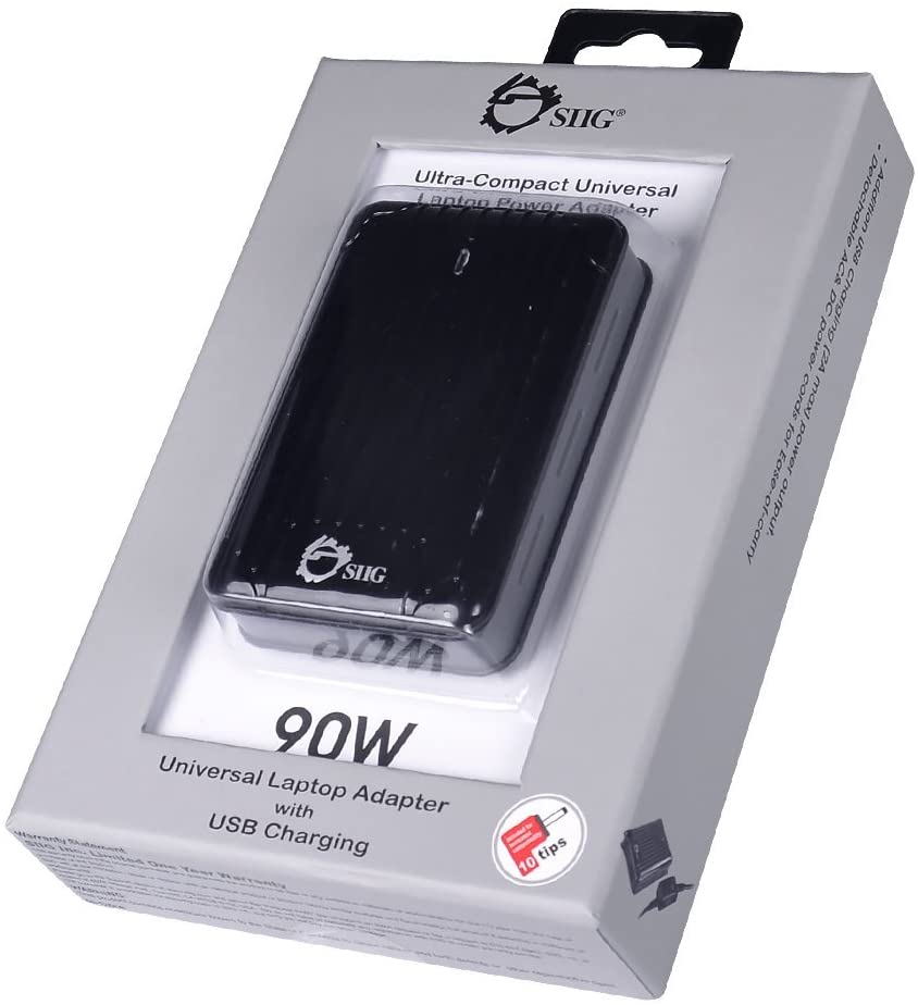 SIIG (AC-PW1212-S1) Ultra-Compact Universal Laptop Power Adapter -90W for Samsung Sony Dell HP Lenovo IBM Acer Gateway Acer Fujitsu Toshiba Liteon Delta Compaq,BLACK