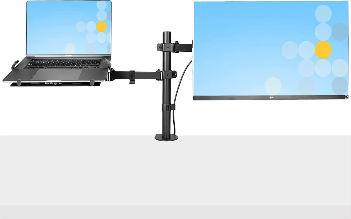 StarTech.com Monitor Arm with VESA Laptop Tray, For a Laptop (4.5kg/9.9lb) and a Single Display up to 32" (8kg/17.6lb), Black, Adjustable Laptop Arm Mount, C-clamp/Grommet Mount (A2-LAPTOP-DESK-MOUNT) Black Dual Joint Arm - Monitor & Laptop