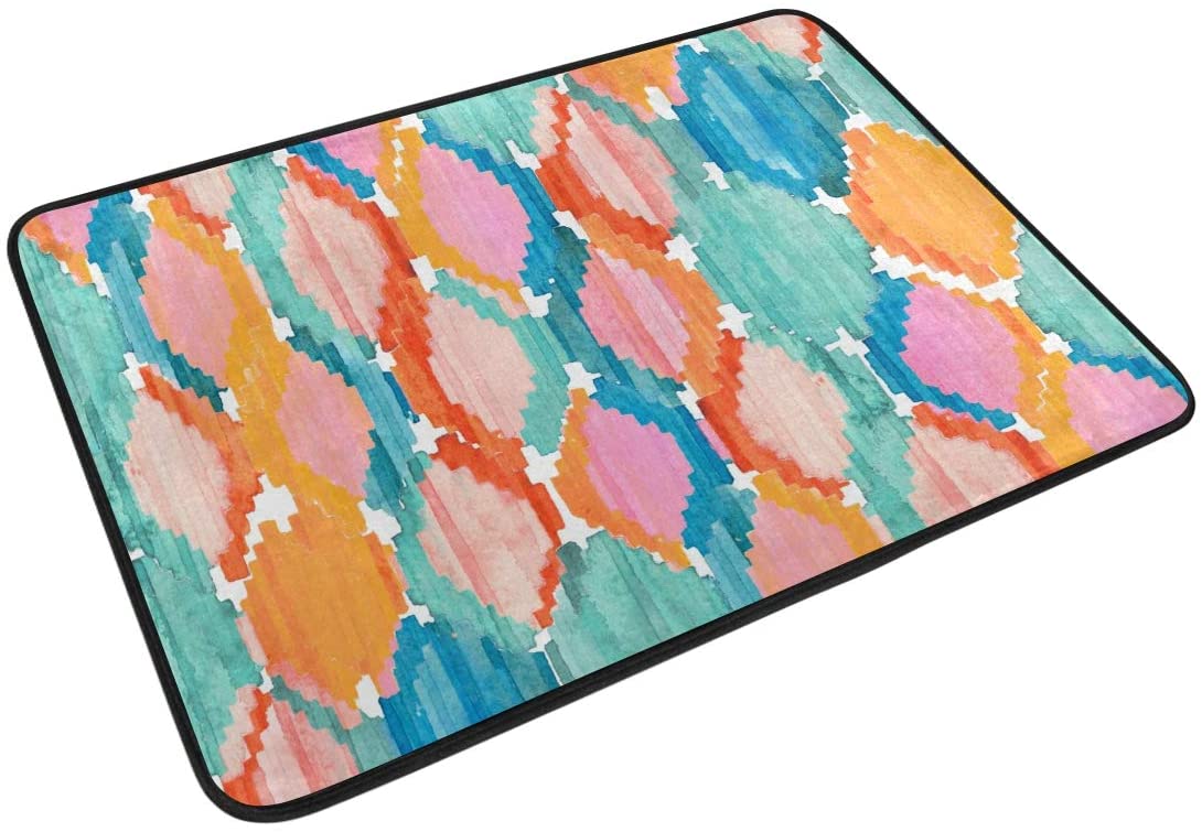 Gigabyte technology ZZCDD Area Rugs Vibrant Ethnic Rhombus Pattern Soft Floor Mats Modern Door Mat Anti-Skid Carpet for Bedroom Living Room Kitchen Room