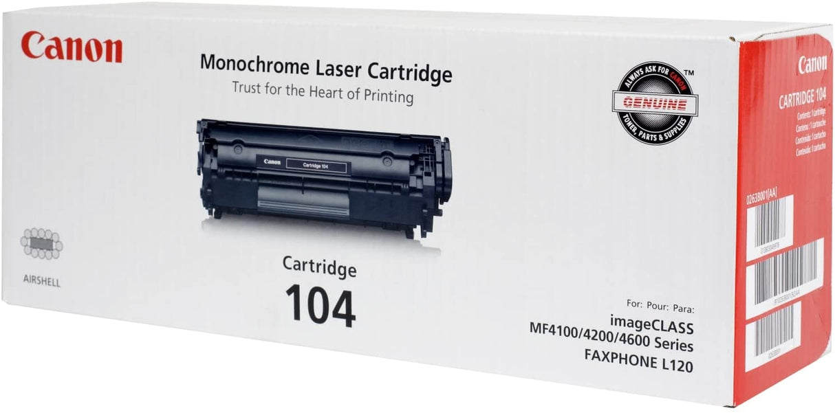 Canon 104, Black Toner Cartridge (0263B001BA)