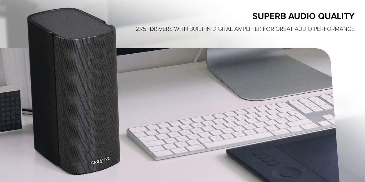 Creative T100-2.0 Compact Hi-Fi Desktop Speakers, up to 80W Peak Power with Bluetooth 5.0, Optical-in, AUX-in, Wide Soundstage and Audio Clarity with Bass Control for Computers and Laptops (Black)