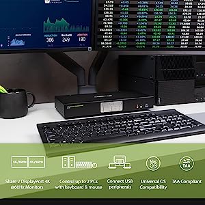 IOGEAR 2-Port Dual View DisplayPort KVMP Switch - 4K 60Hz - 2 DisplayPort In Per Channel - 2-Port USB 3.1 Hub 5Gbps - Keyboard Mouse Input - 7.1 HD Audio - Front Panel Selector - TAA Mac/Win - GCS1942 2-Port 4K Dual View 2-Port 4K Dual View
