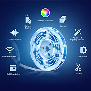 Kasa Smart LED Light Strip, 16.4ft WiFi, Works with Alexa, Google Home, SmartThings, High Brightness with 16 Million Colors, RGB, Grouping, Adjustable Length, Up to 25,000 Hours (KL400L5) 16.4 ft