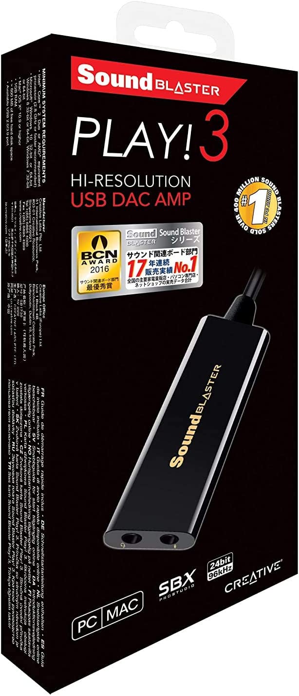 Creative Labs Sound Blaster Play! 3 External USB Sound Adapter for Windows and Mac. Plug and Play (No Drivers Required). Upgrade to 24-Bit 96Khz Playback