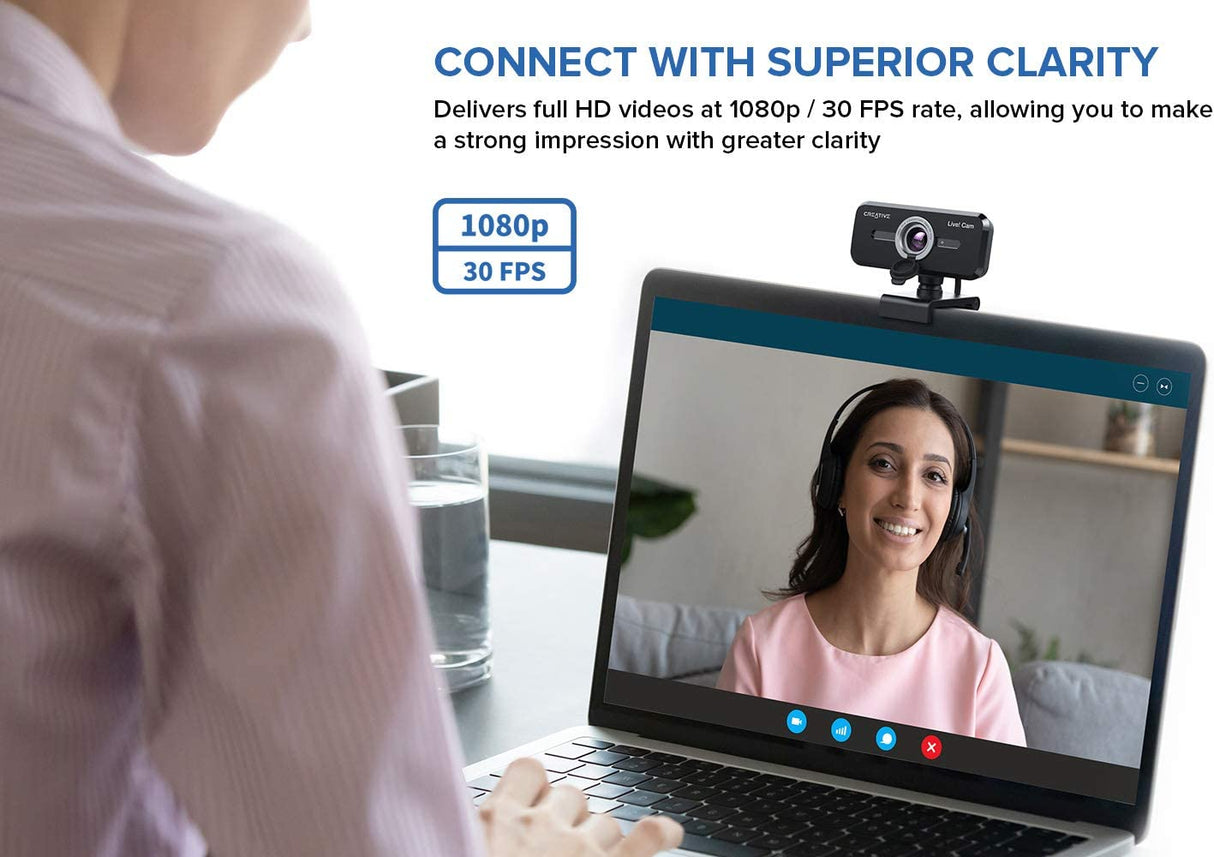 Creative Live! Cam Sync 1080p V2 Full HD Wide-Angle USB Webcam with Auto Mute and Noise Cancellation for Video Calls, Improved Dual Built-in Mic, Privacy Lens Cap, Universal Tripod Mount 1080p with SmartComms Kit