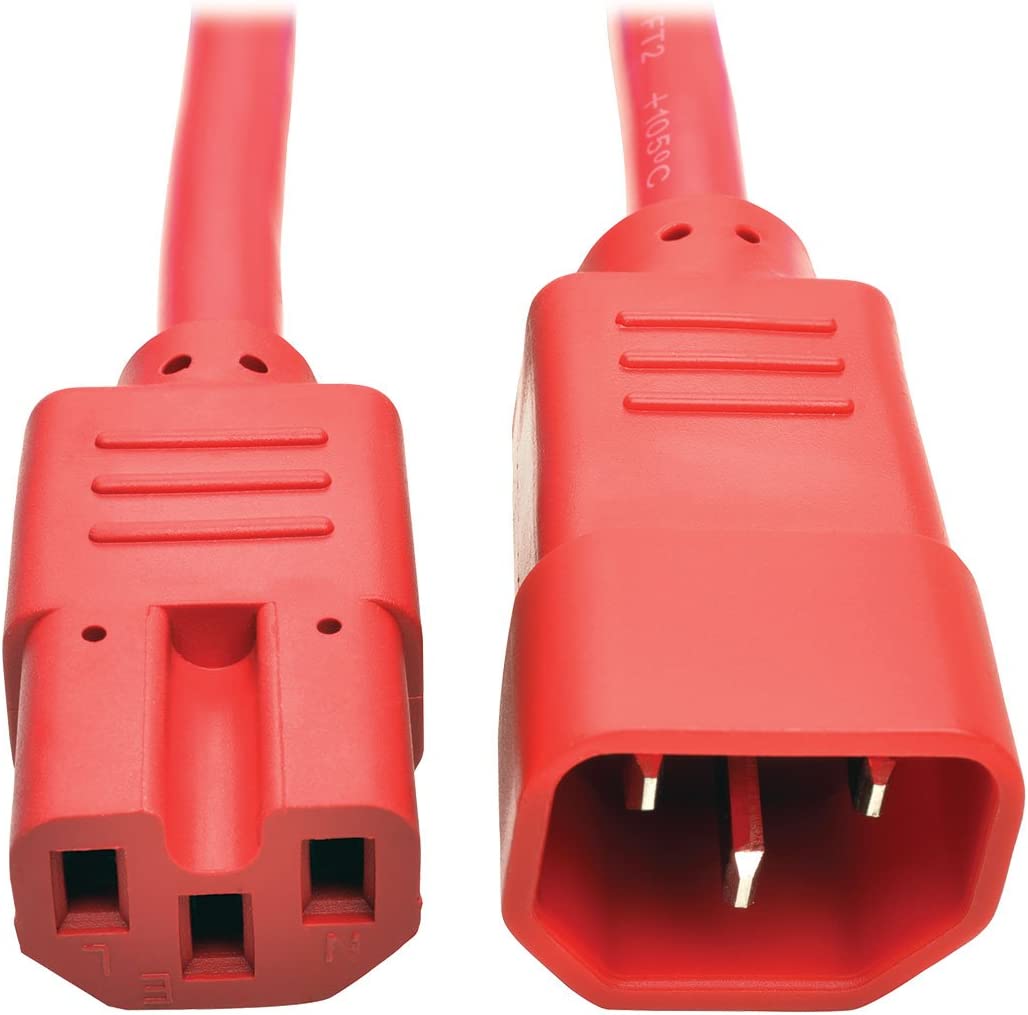 Tripp Lite P018-003-ARD 3' Heavy Duty Power Extension Cord, C14-C15, 15A, 14 AWG, Red Red 3 ft.